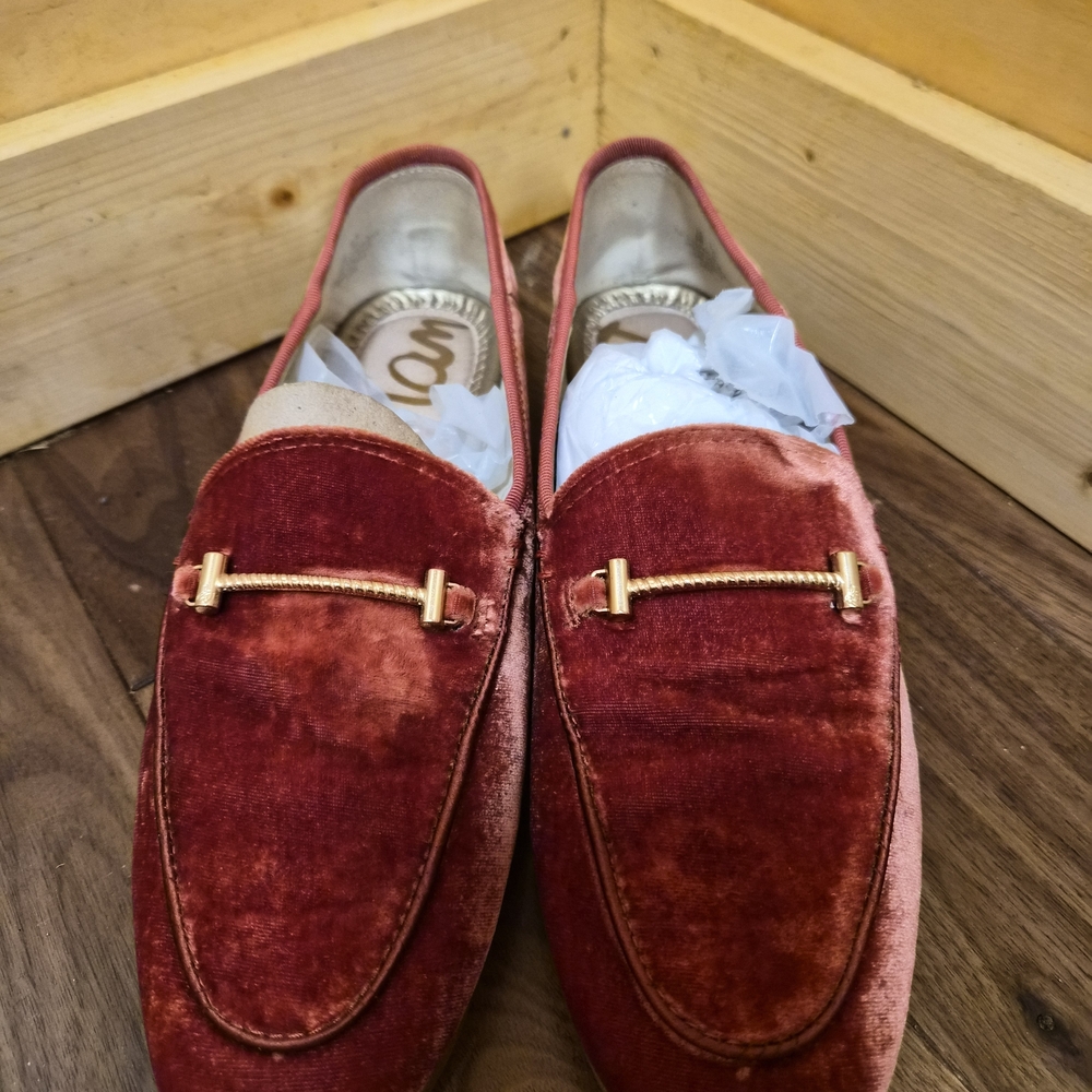 Sam Edelman Burnt Orange Velvet Slip-On Loafers with Gold Accent